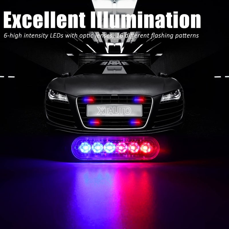 XTAUTO 4pcs LED Strobe Light Bar, Universal 12V-24V 18W Red Blue 6 LED Construction Surface Mount Beacon Flash Caution Waterproof Emergency Warning Light Bar for Cars Trucks Off Road Vehicle - Image 2